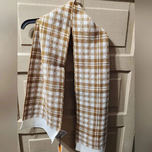 Timberland Gold/Brown/White Unisex Plaid Knit Scarf NWT